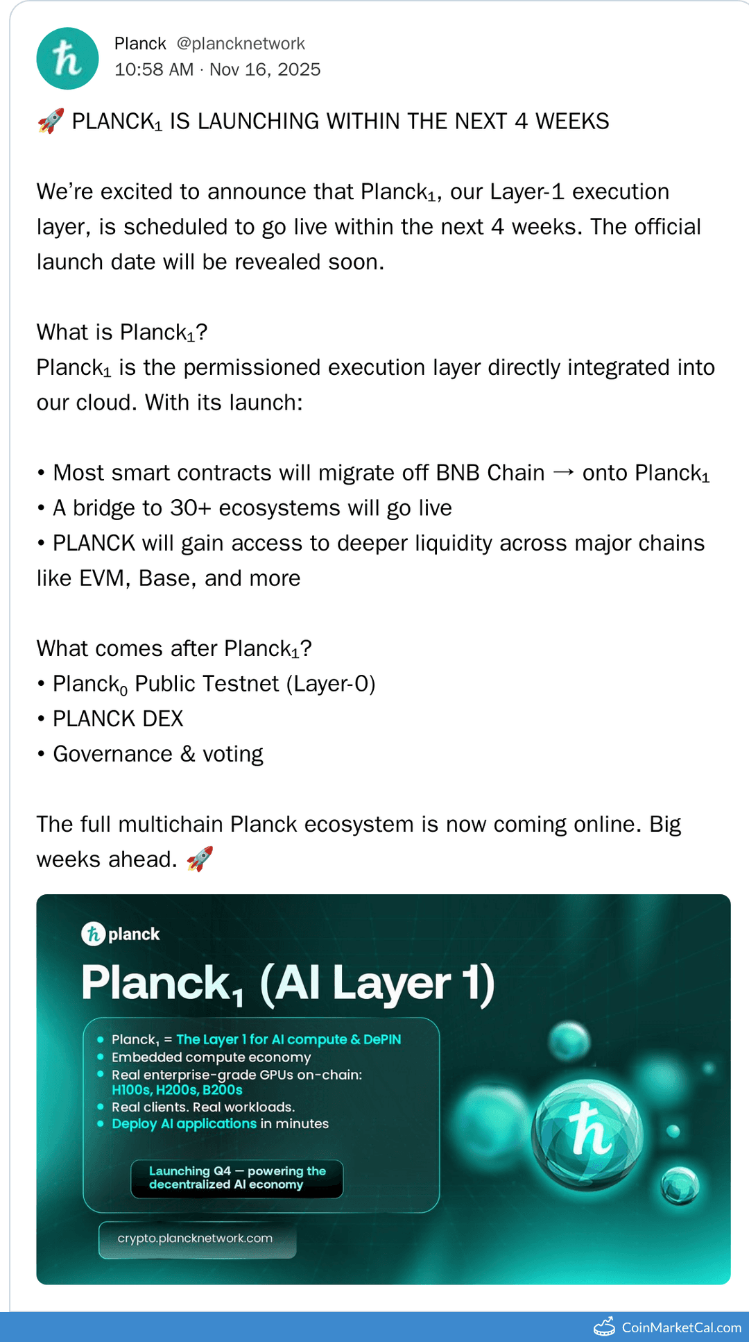 Planck Network Planck₁ Mainnet Launch