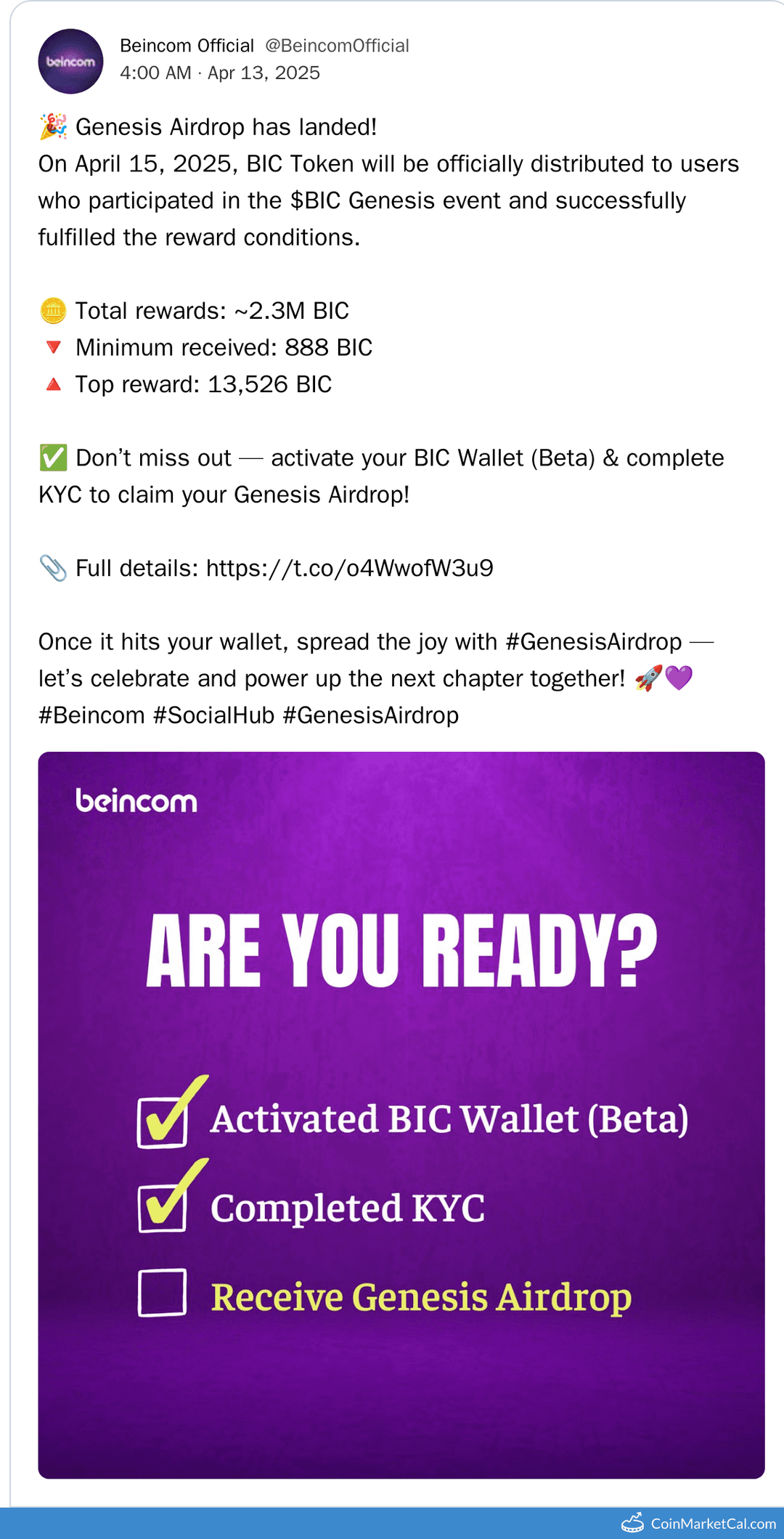 Beincom Genesis Airdrop