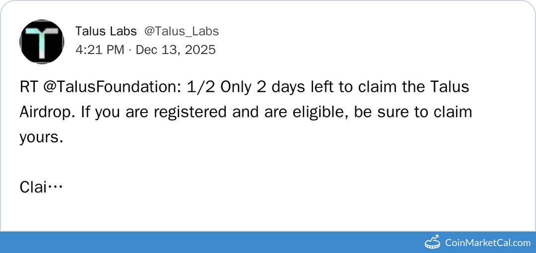 Talus Network Airdrop Claim Ends