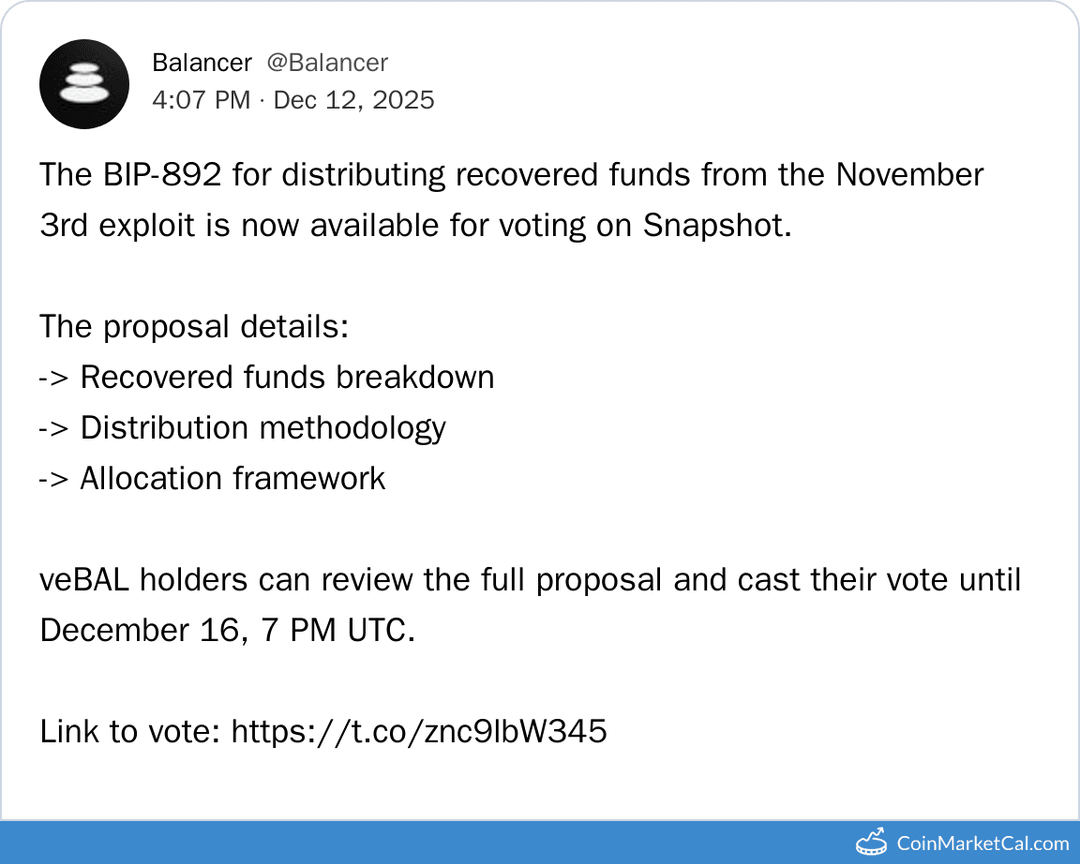 Balancer BIP-892 Vote on Recovered Funds