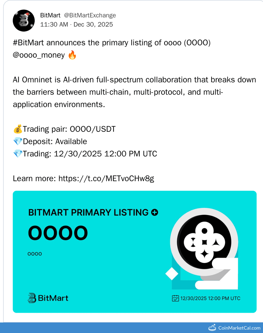 BitMart Listing of oooo (OOOO/USDT)