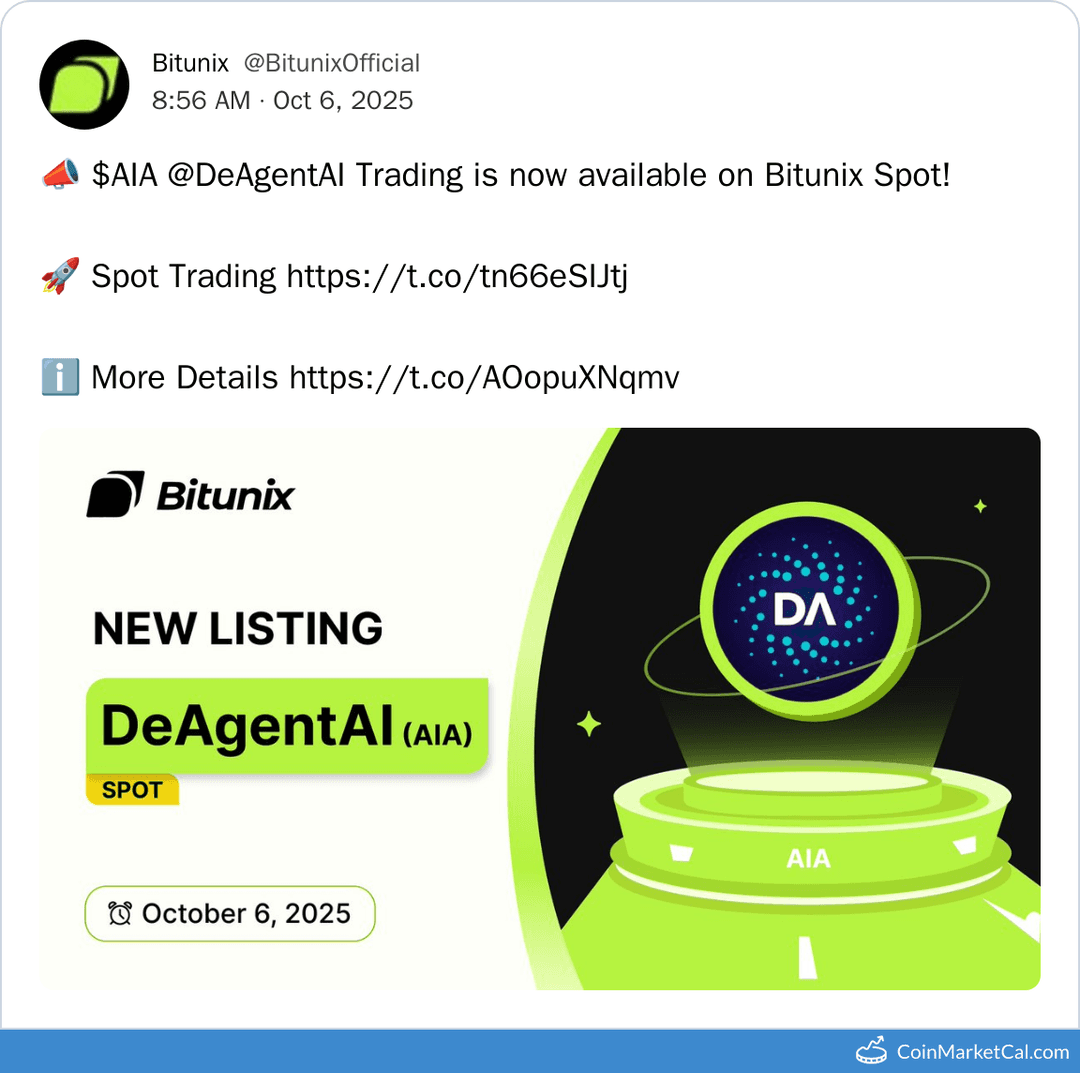 Bitunix Listing DeAgentAI with AIA/USDT