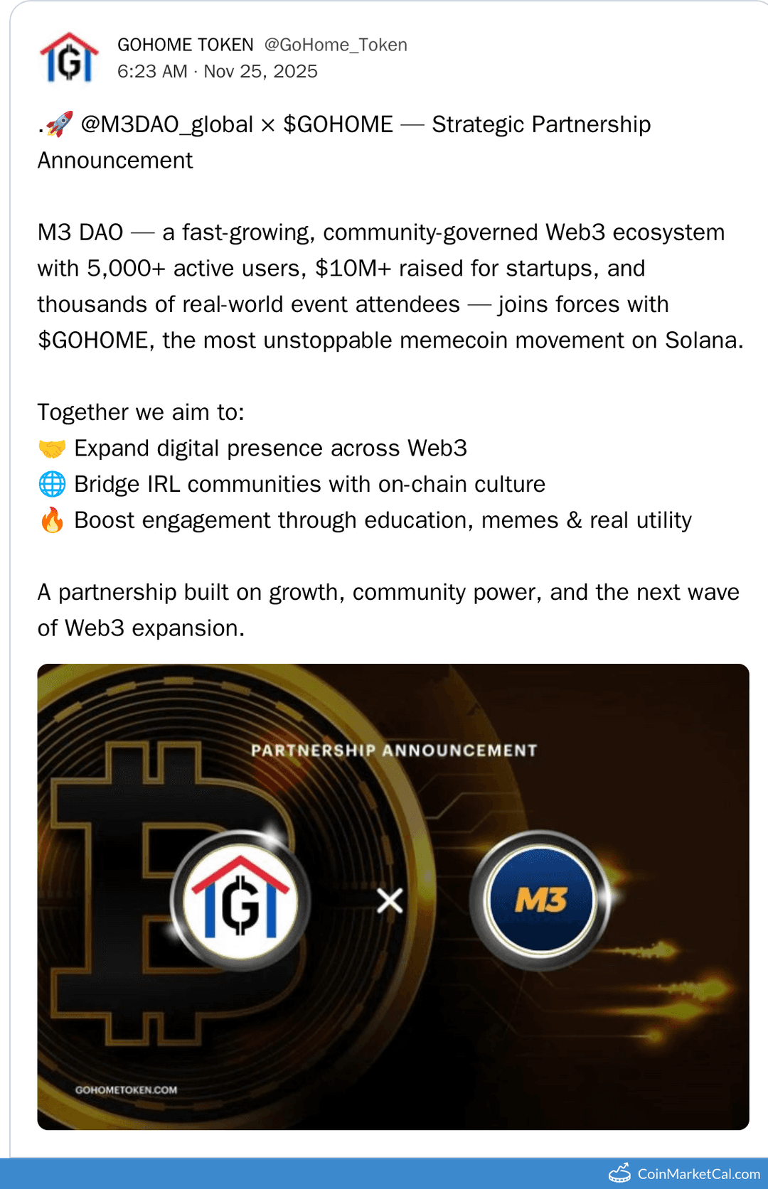 M3 DAO and GOHOME Partnership to Boost Digital and On-Chain Engagement