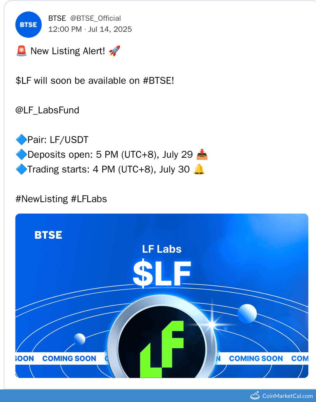 $LF Listing on BTSE