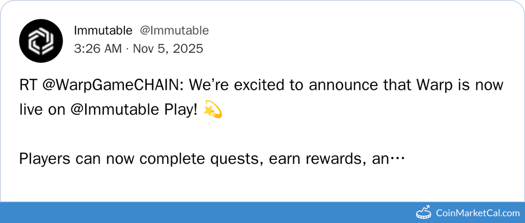 Warp Chain Goes Live on Immutable Play