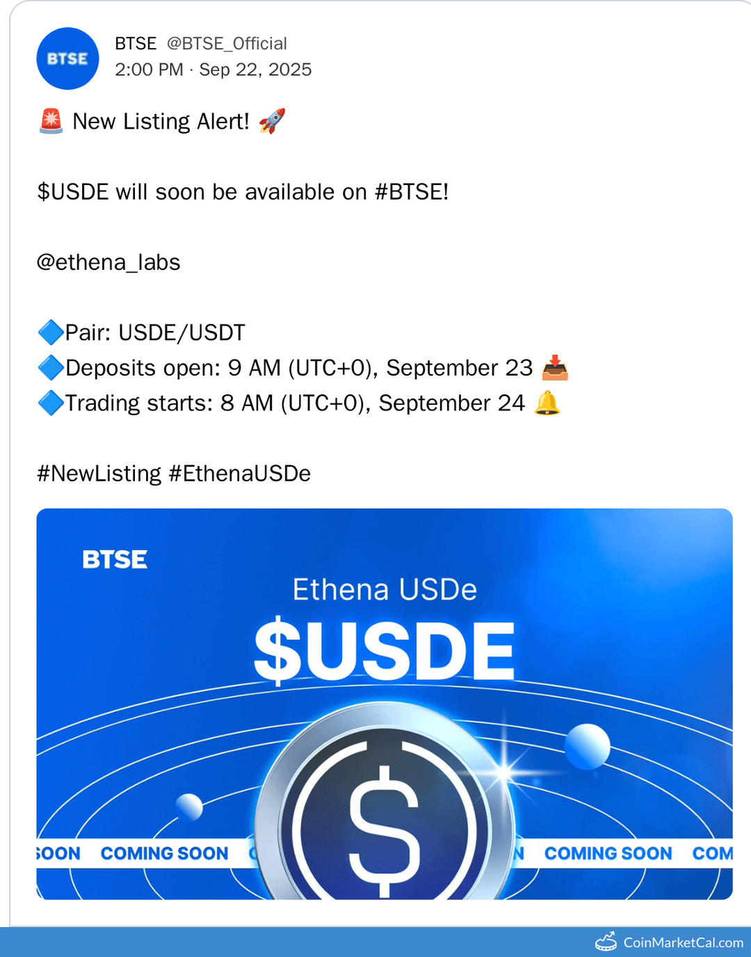 BTSE Listing Ethena USDe with USDE/USDT Pair