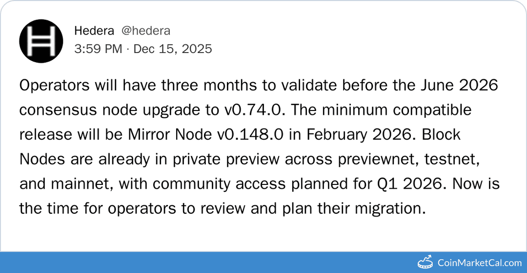 Hedera Consensus V0.74.0 Upgrade