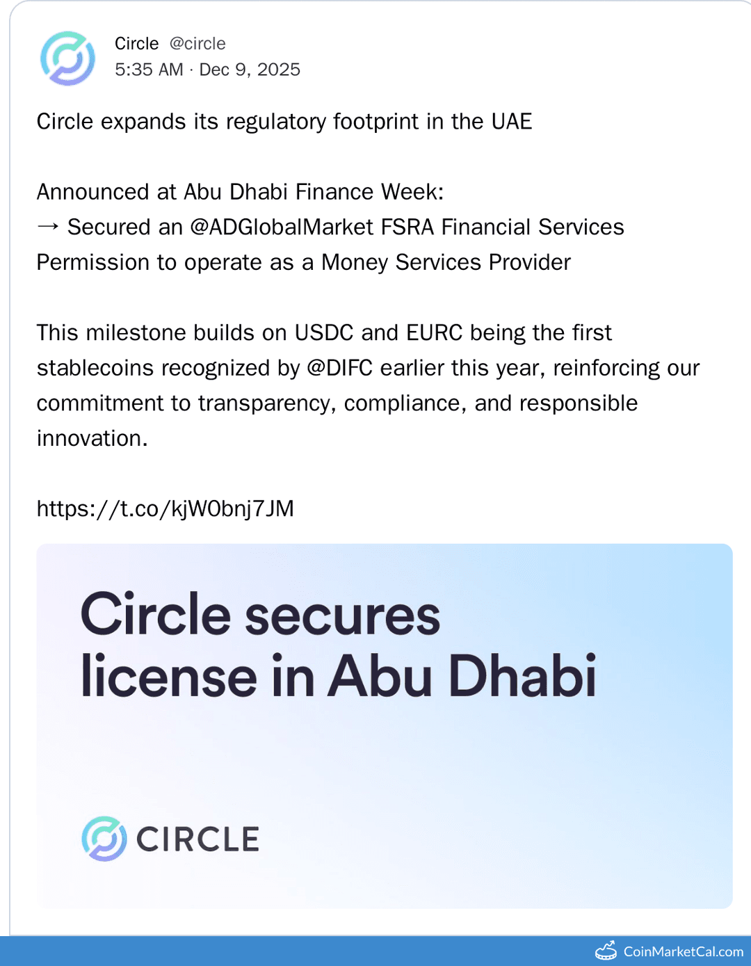 Circle UAE FSRA Permission and ADGM License