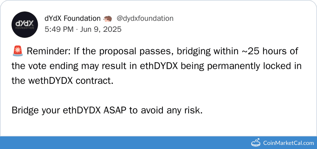 dYdX Community Vote: Closure of ethDYDX–DYDX Bridge