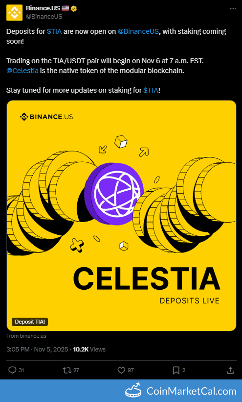 Binance.US Listing of Celestia (TIA)