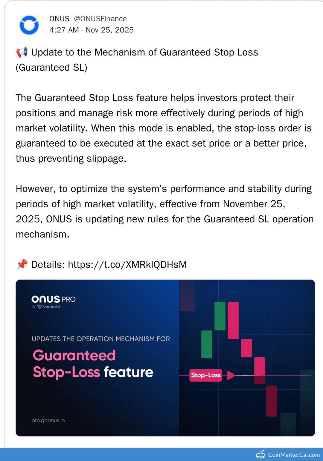 ONUS Stop Loss Update