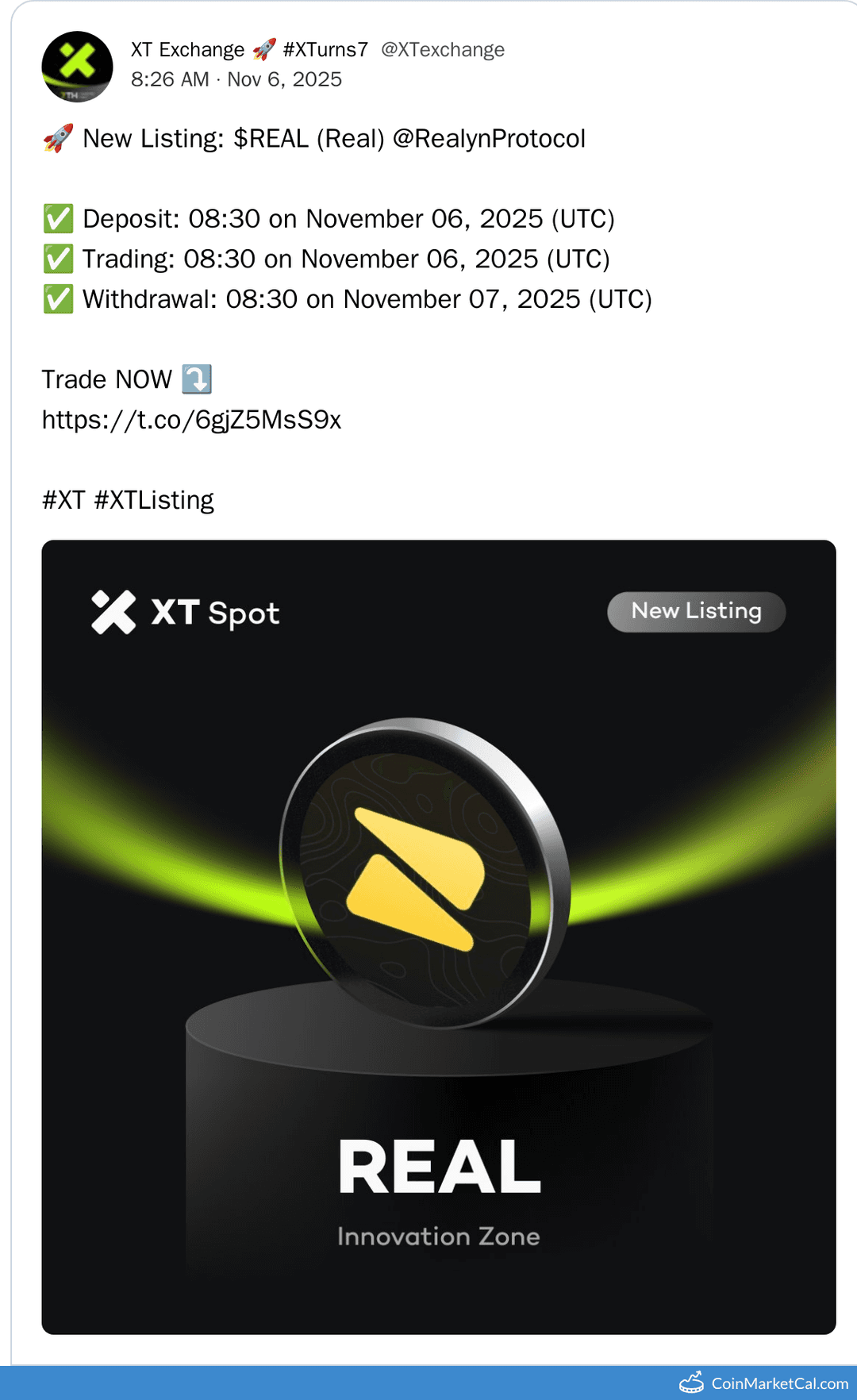 XT.COM Listing for Real (REAL) Token