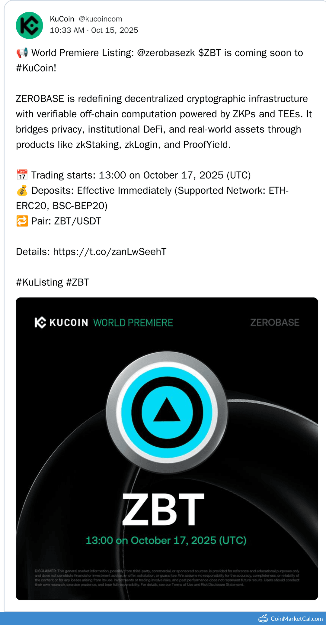 KuCoin Listing of ZEROBASE (ZBT)