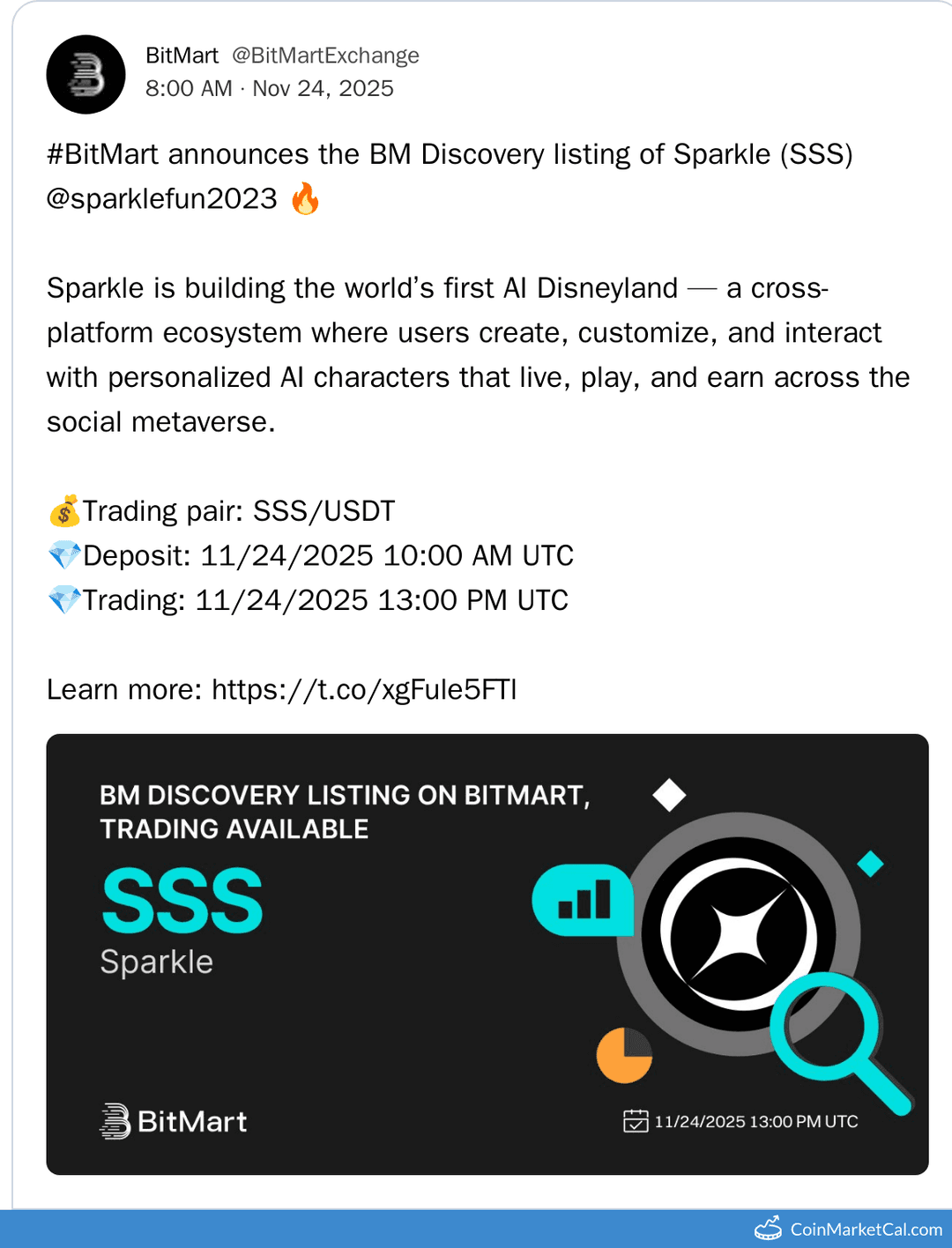 BitMart Listing of Sparkle (SSS)