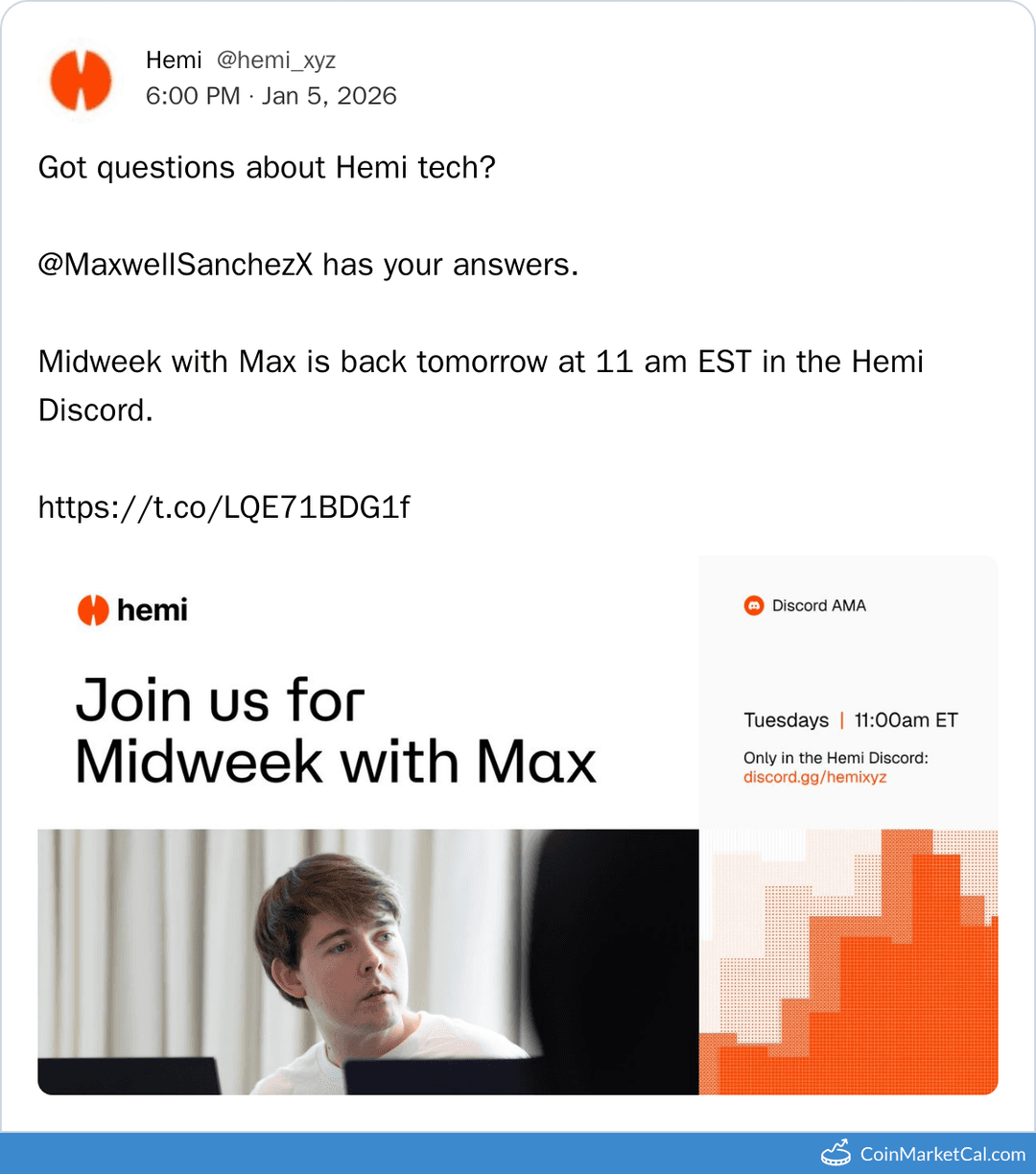Hemi Midweek with Max AMA on Jan 6, 2026