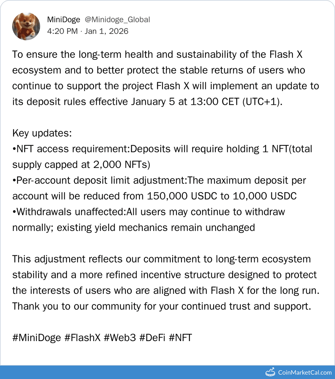 Minidoge Deposit Rules Update