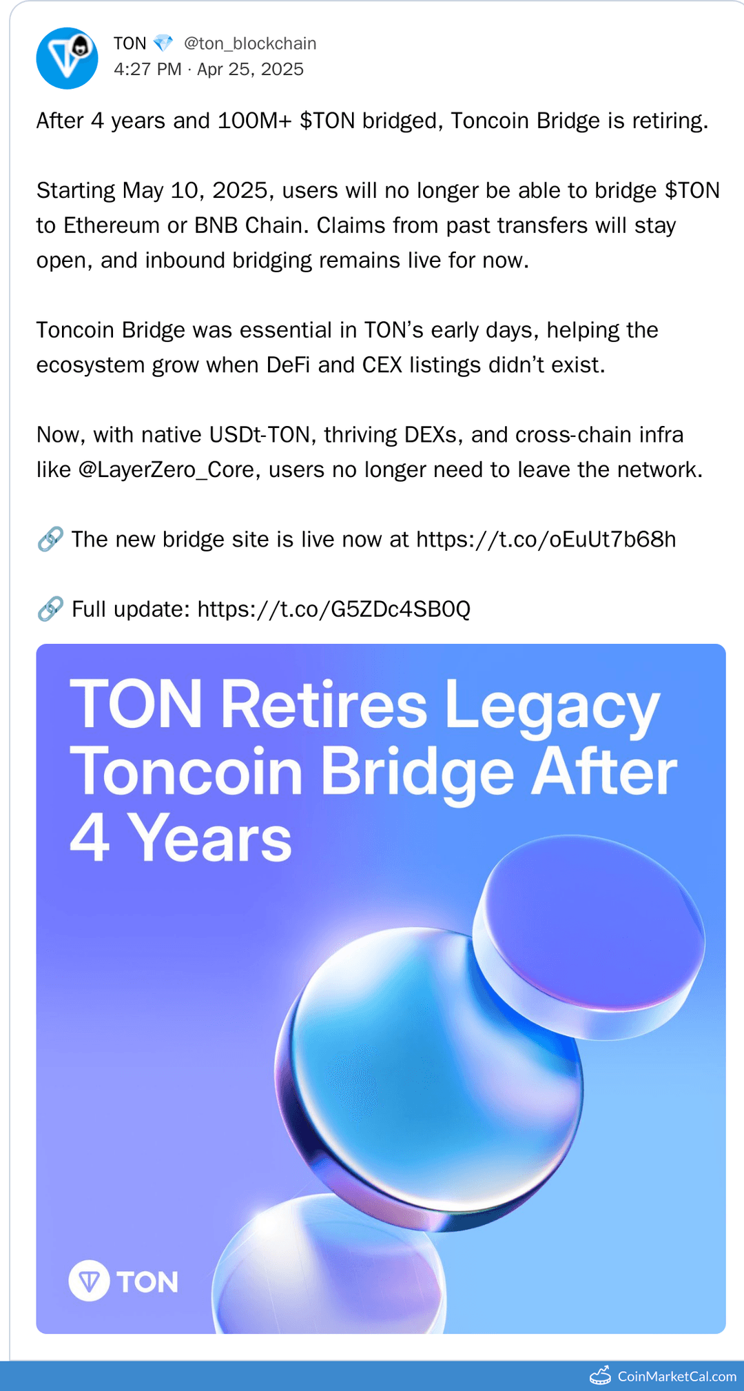 Toncoin Bridge Retirement