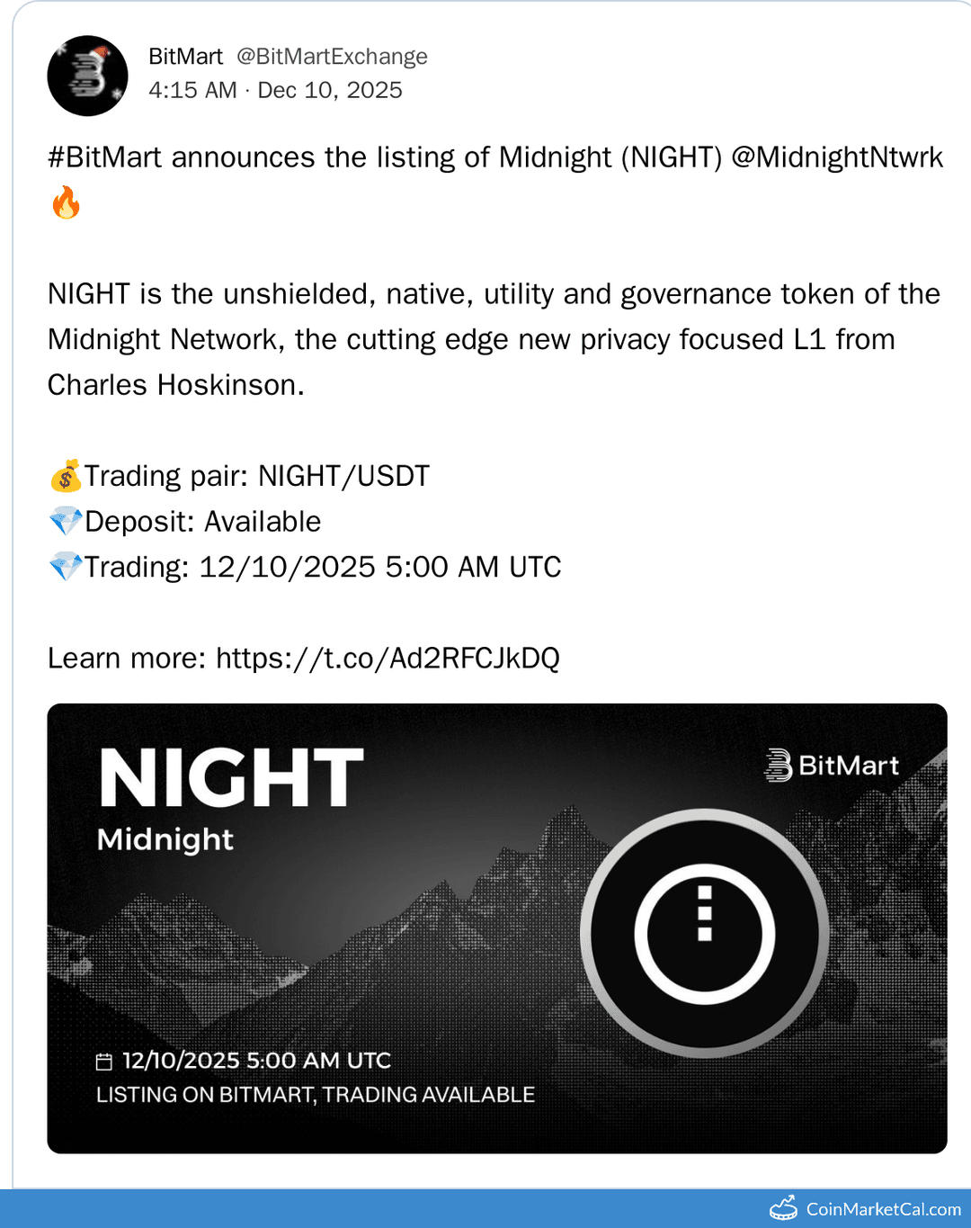 BitMart Listing of Midnight (NIGHT) Token