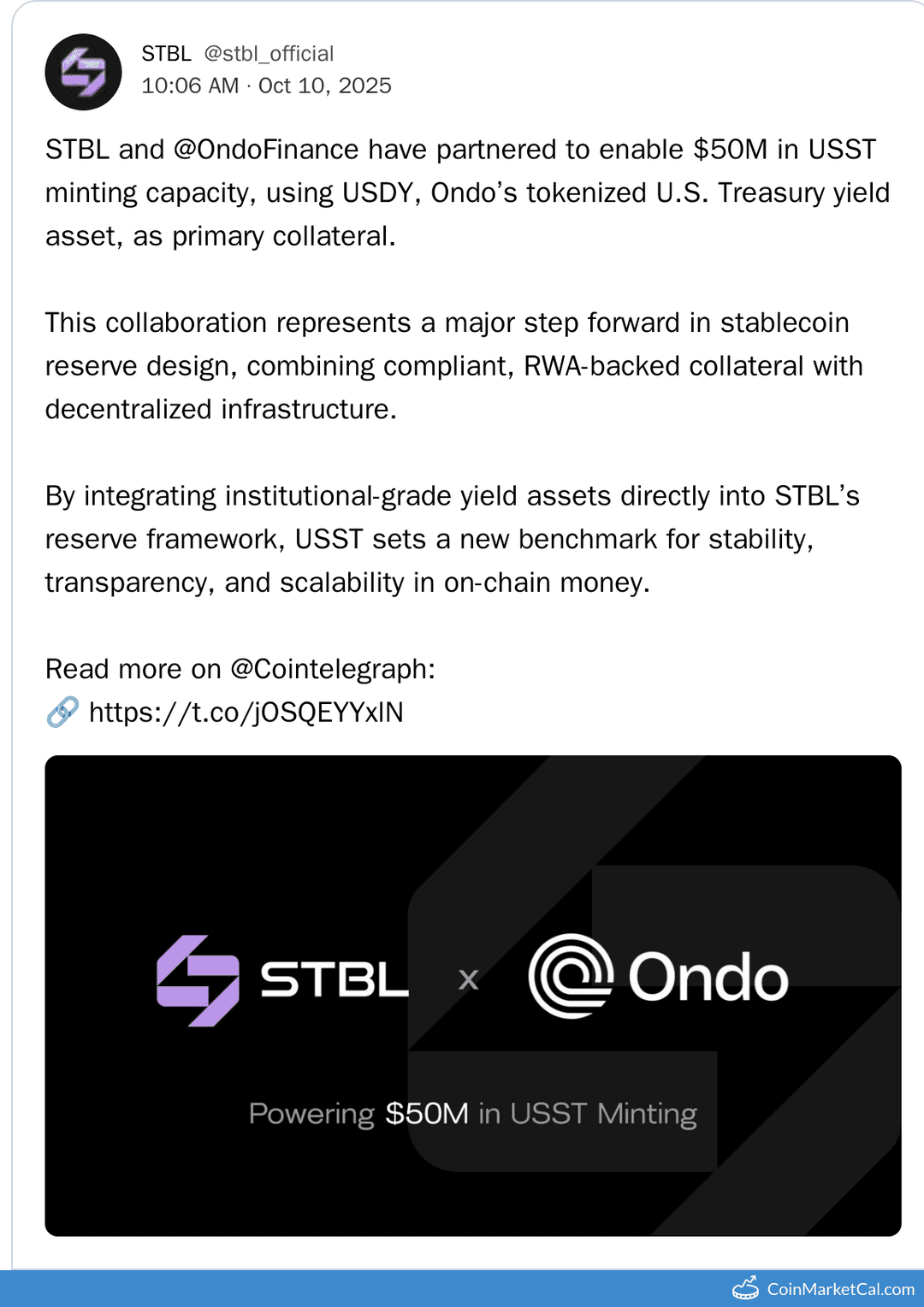 STBL x Ondo Partnership for USST Minting