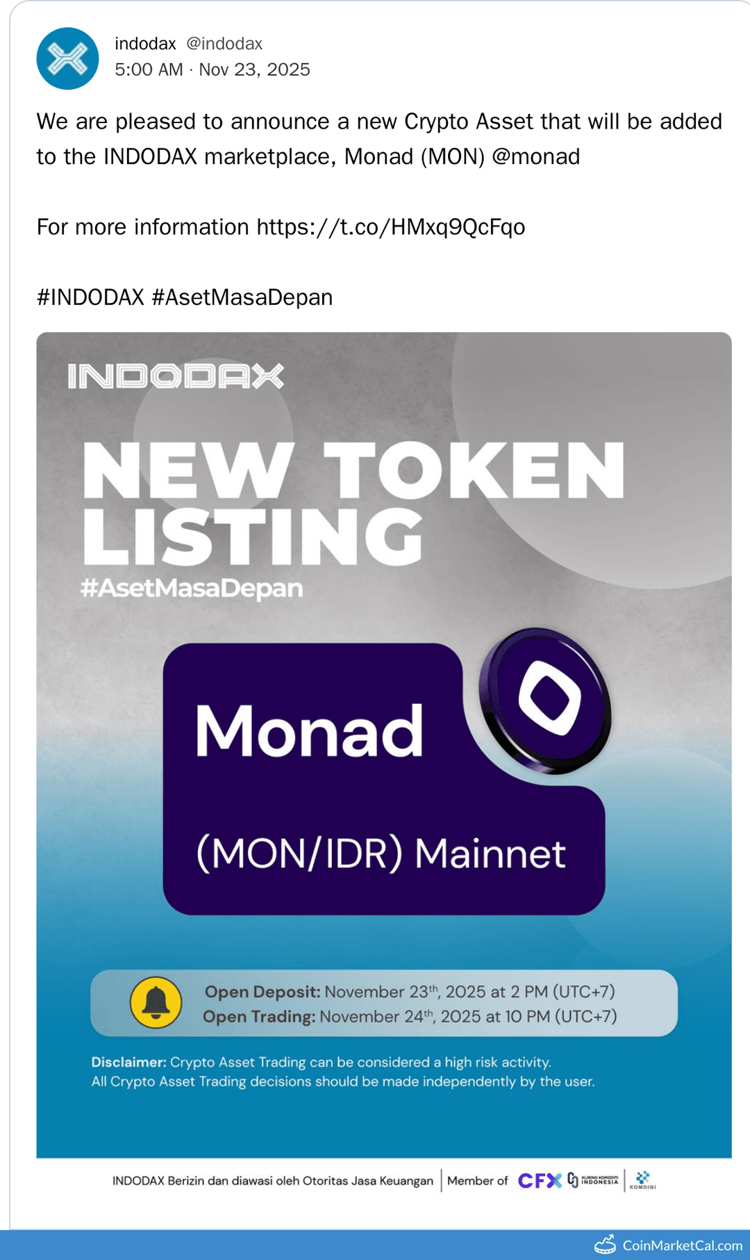 INDODAX Listing: Monad MON/IDR Pair