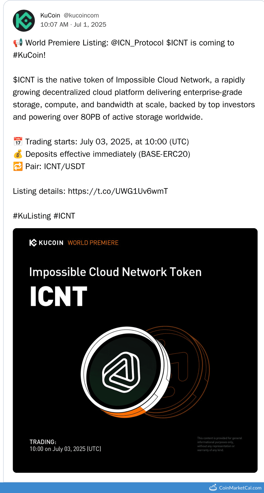 Impossible Cloud Network Token (ICNT) Listing on KuCoin