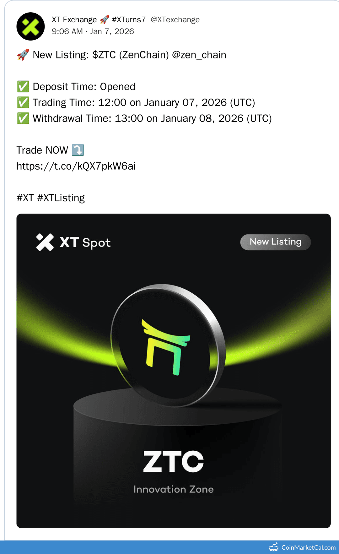 XT.COM Listing of ZenChain (ZTC)