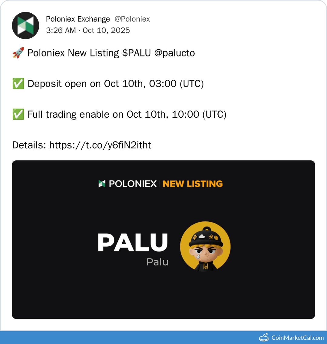 Poloniex Listing of Palu with PALU/USDT Pair