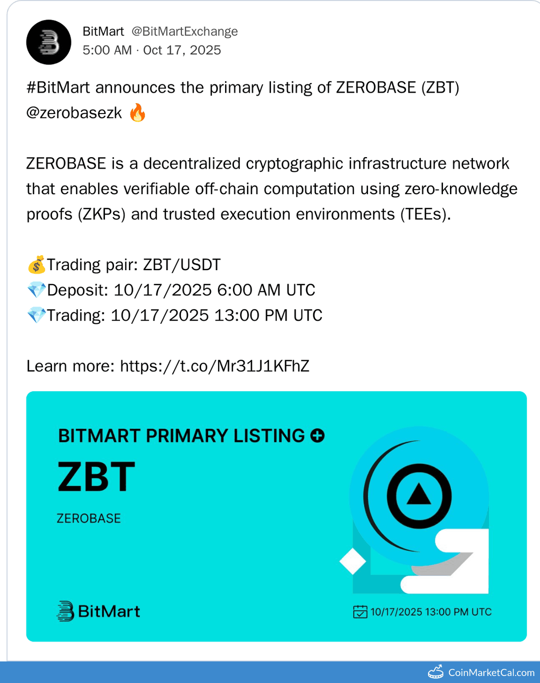 BitMart ZEROBASE (ZBT) Listing