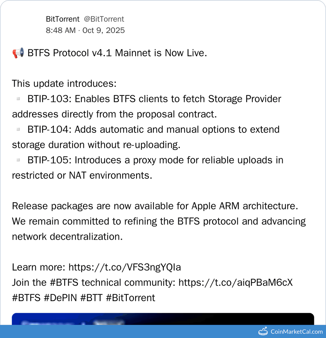 BitTorrent BTFS Protocol V4.1 Mainnet Launch