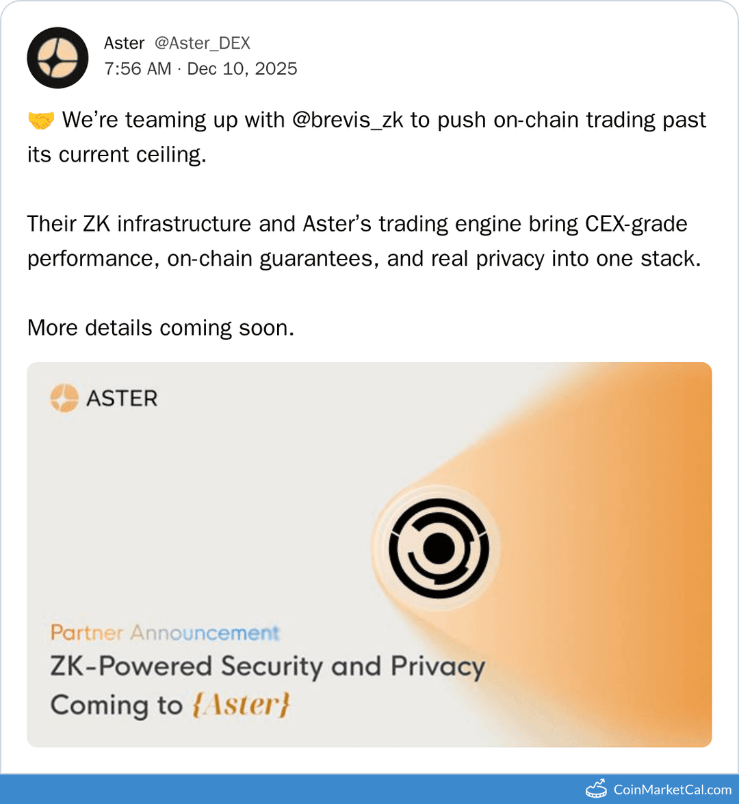 Aster Partners with Brevis to Enhance On-Chain Trading
