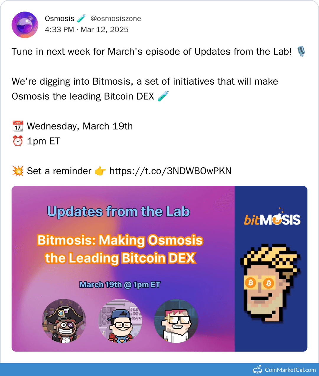 Bitmosis will give updates from the lab