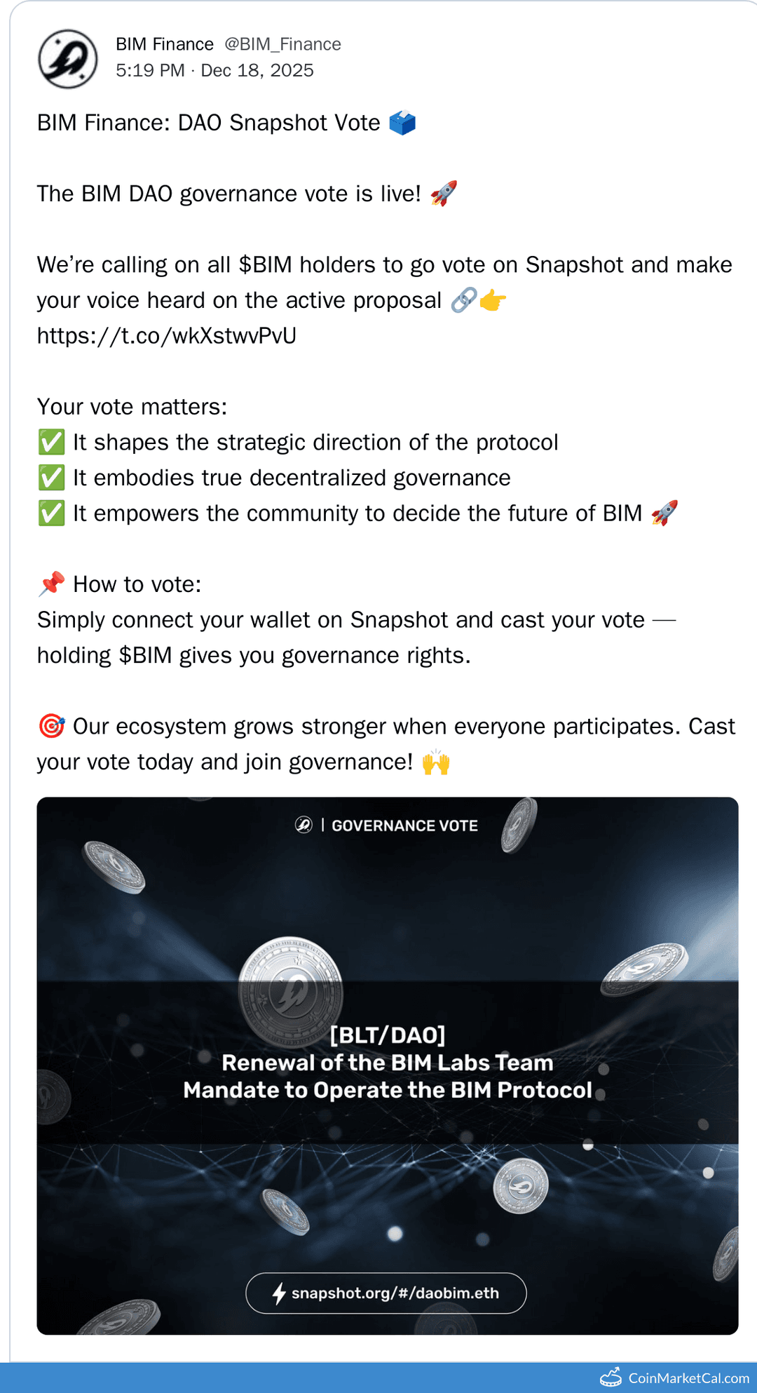 BIM DAO Snapshot Vote for Team Mandate Renewal