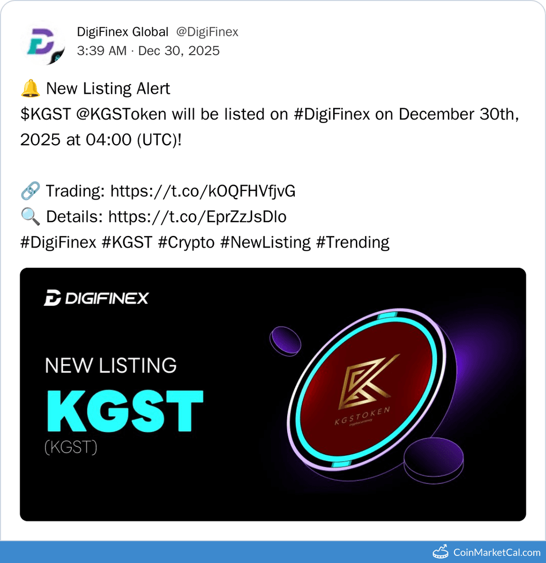 DigiFinex Listing of KGSToken
