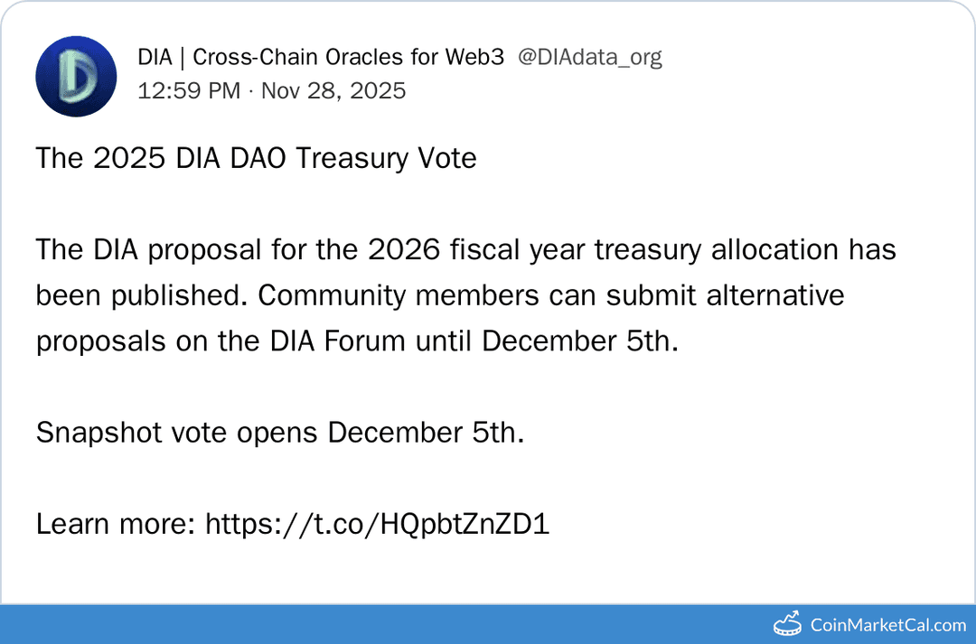 DIA DAO Treasury Vote Starts