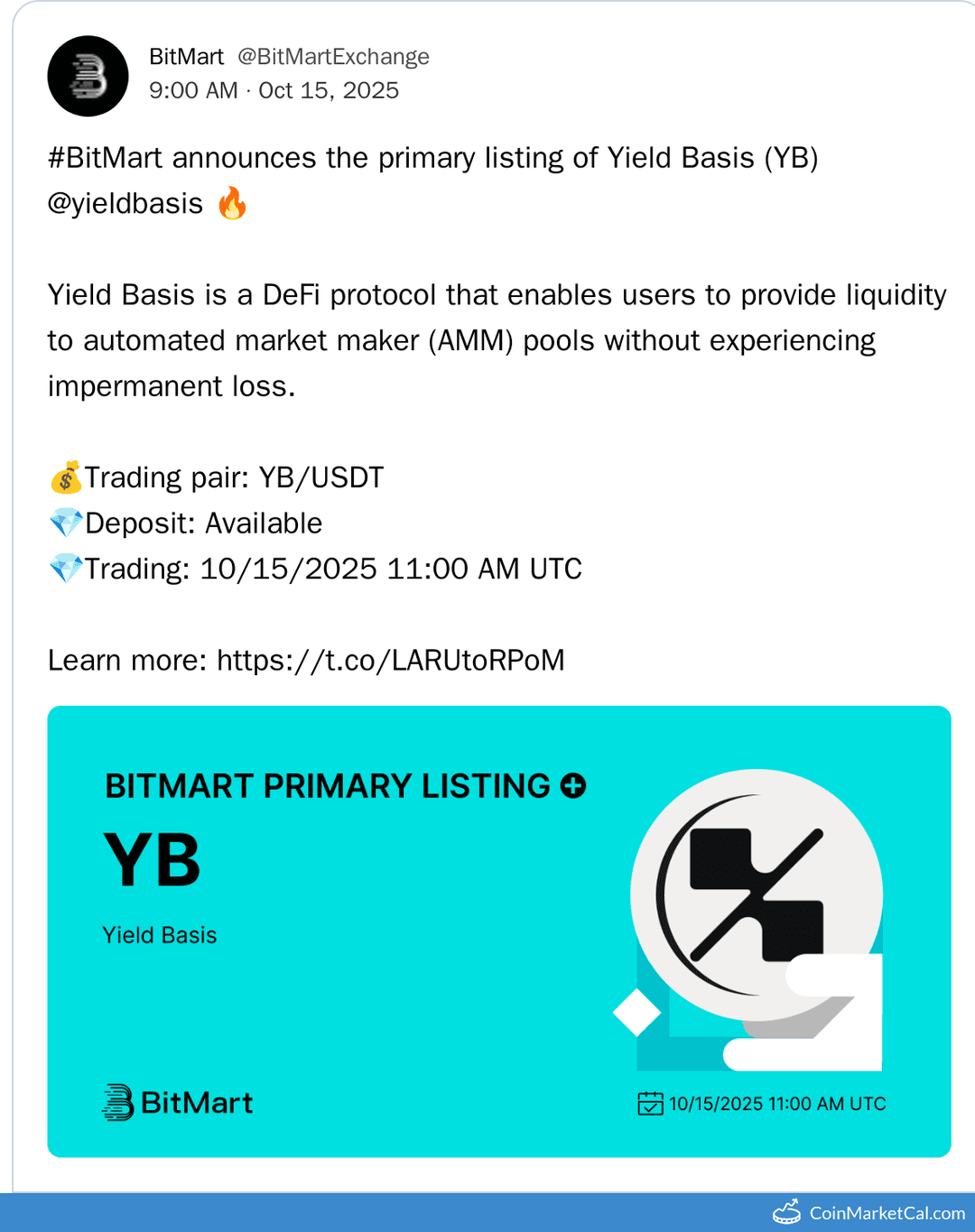 BitMart Listing of Yield Basis (YB)