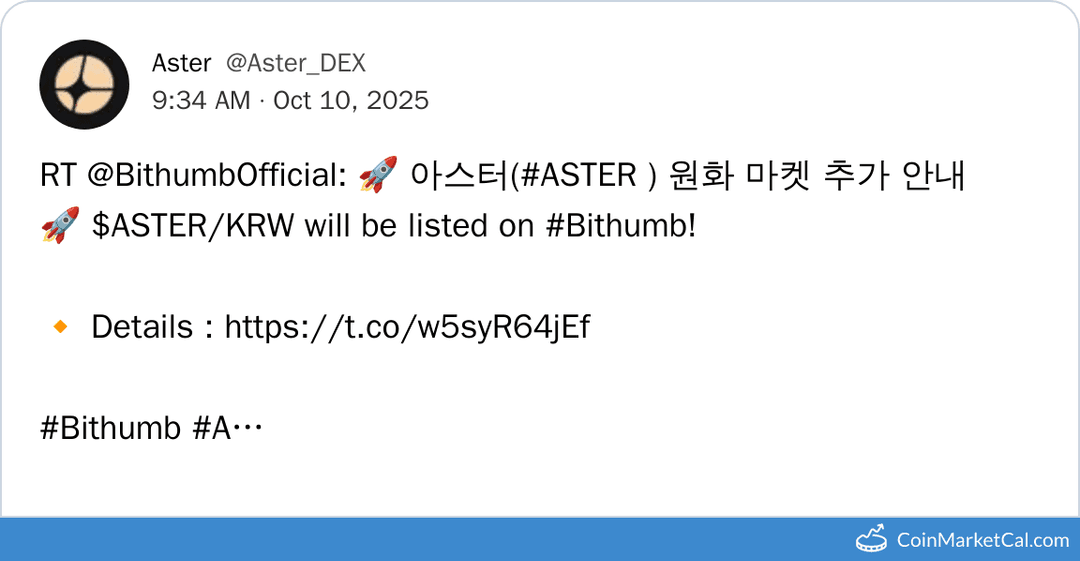 Bithumb Listing of Aster (ASTER)