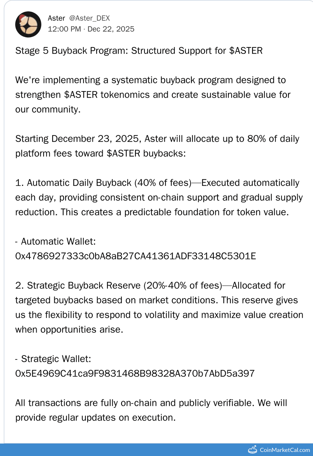 Aster Stage 5 Buyback Start