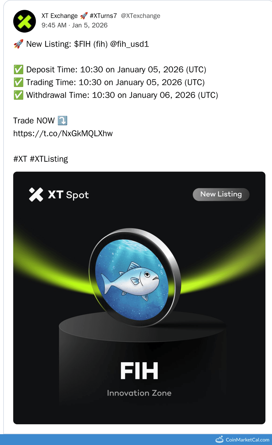 XT.COM Listing FIH Token