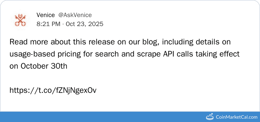 Venice Token API Pricing Update