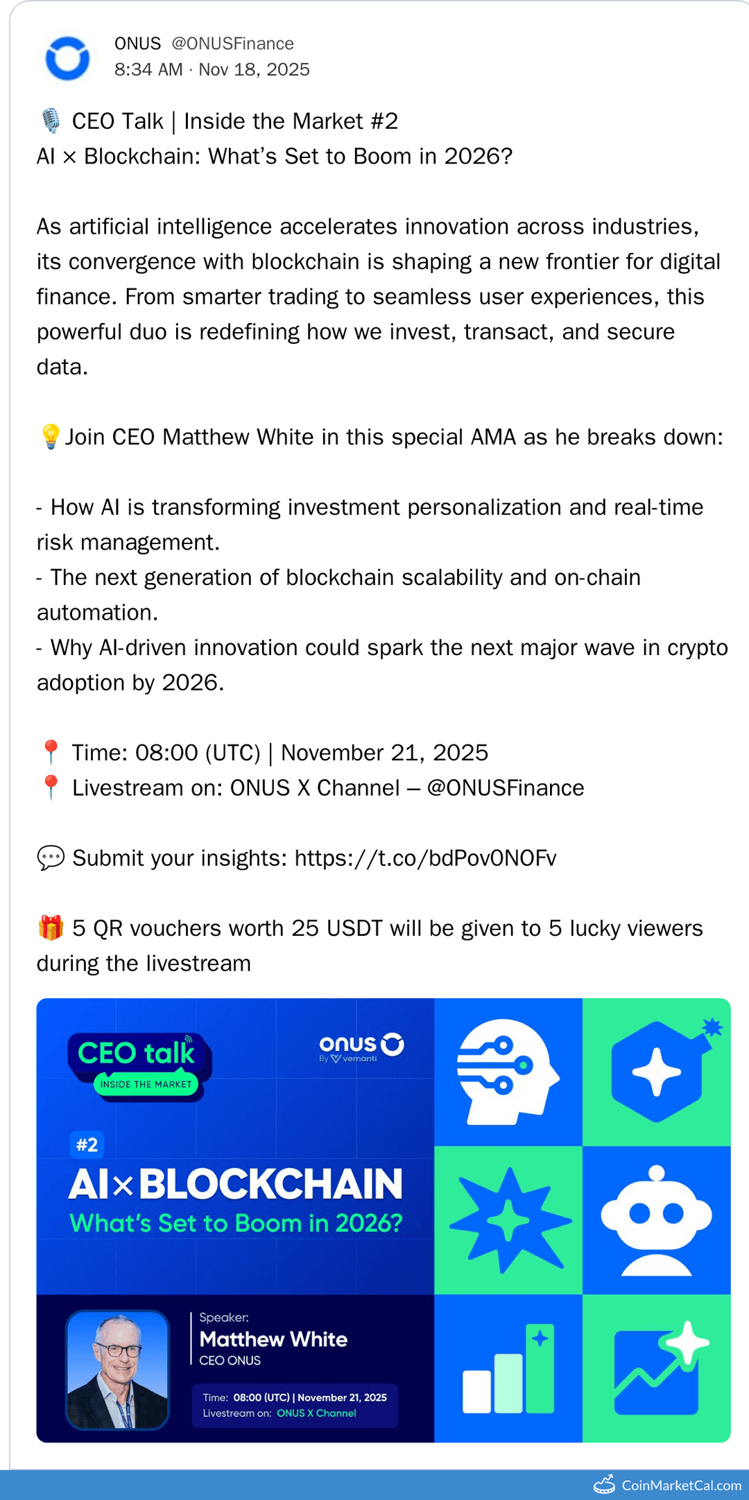 ONUS Finance Inside the Market #2 AMA with CEO Matthew White