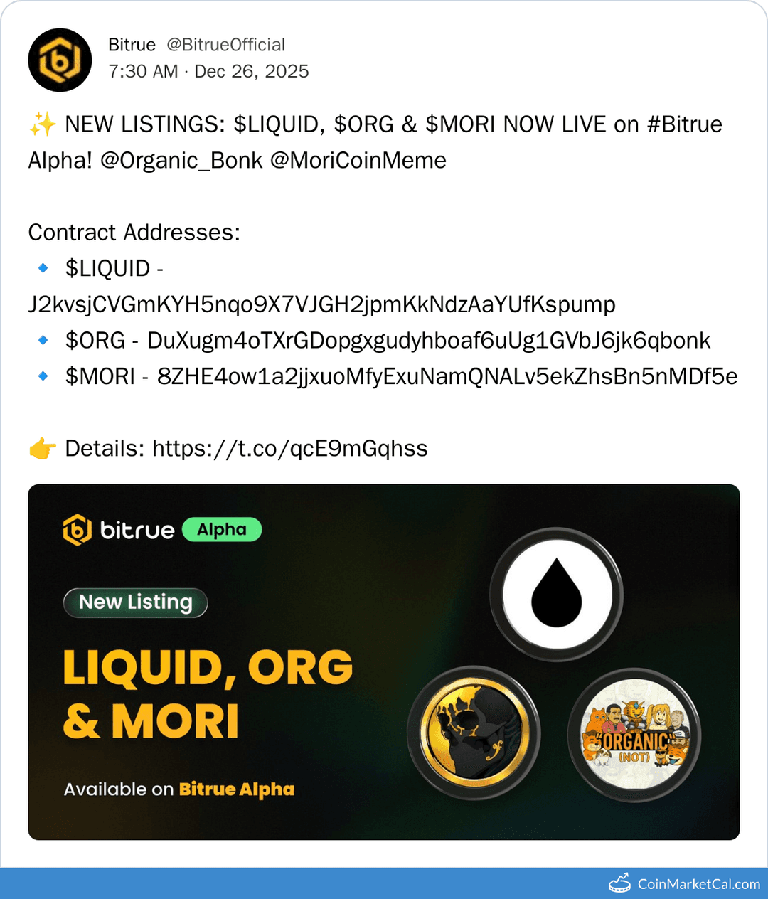 Bitrue Alpha Listing of MORI COIN