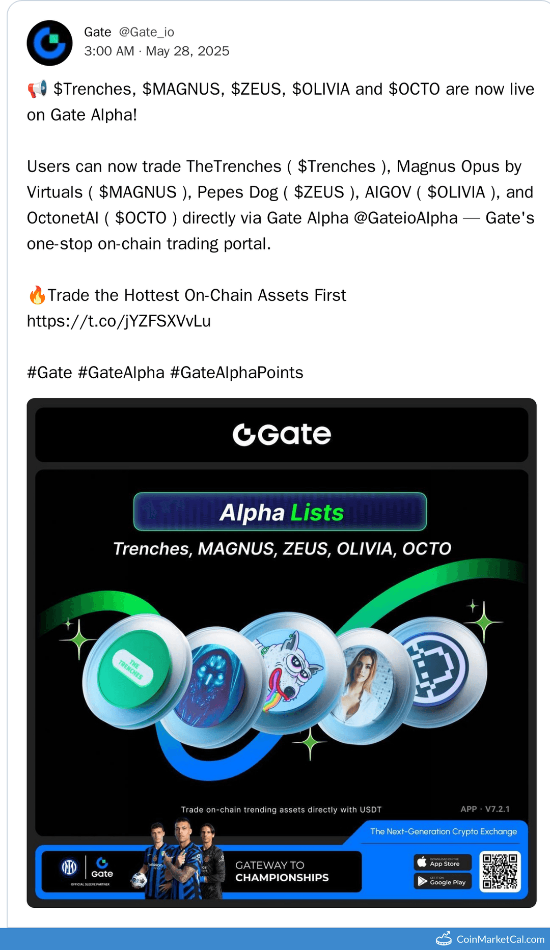 Gate.io Alpha Lists TRENCHES, MAGNUS, OCTO and More Tokens