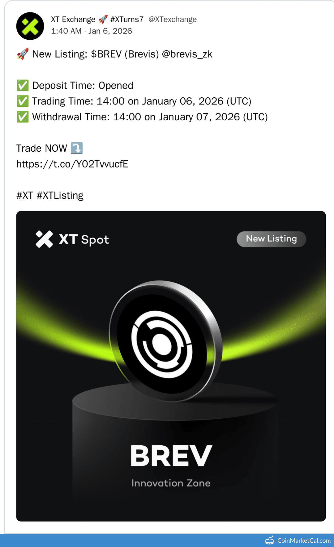 XT.COM Listing of Brevis (BREV)