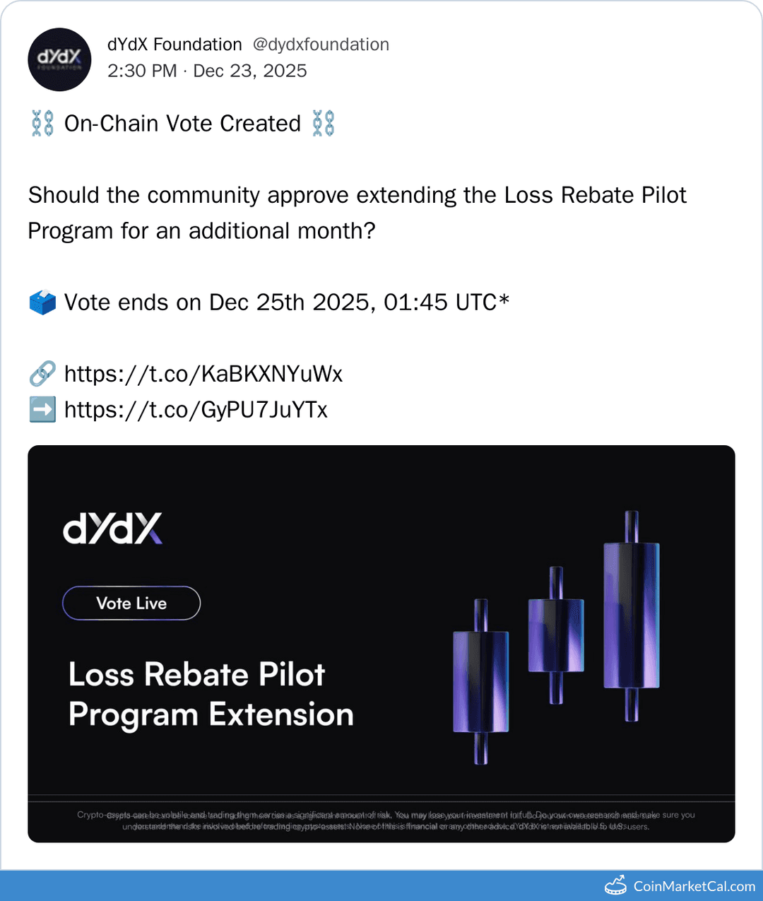 dYdX Loss Rebate Vote Ends