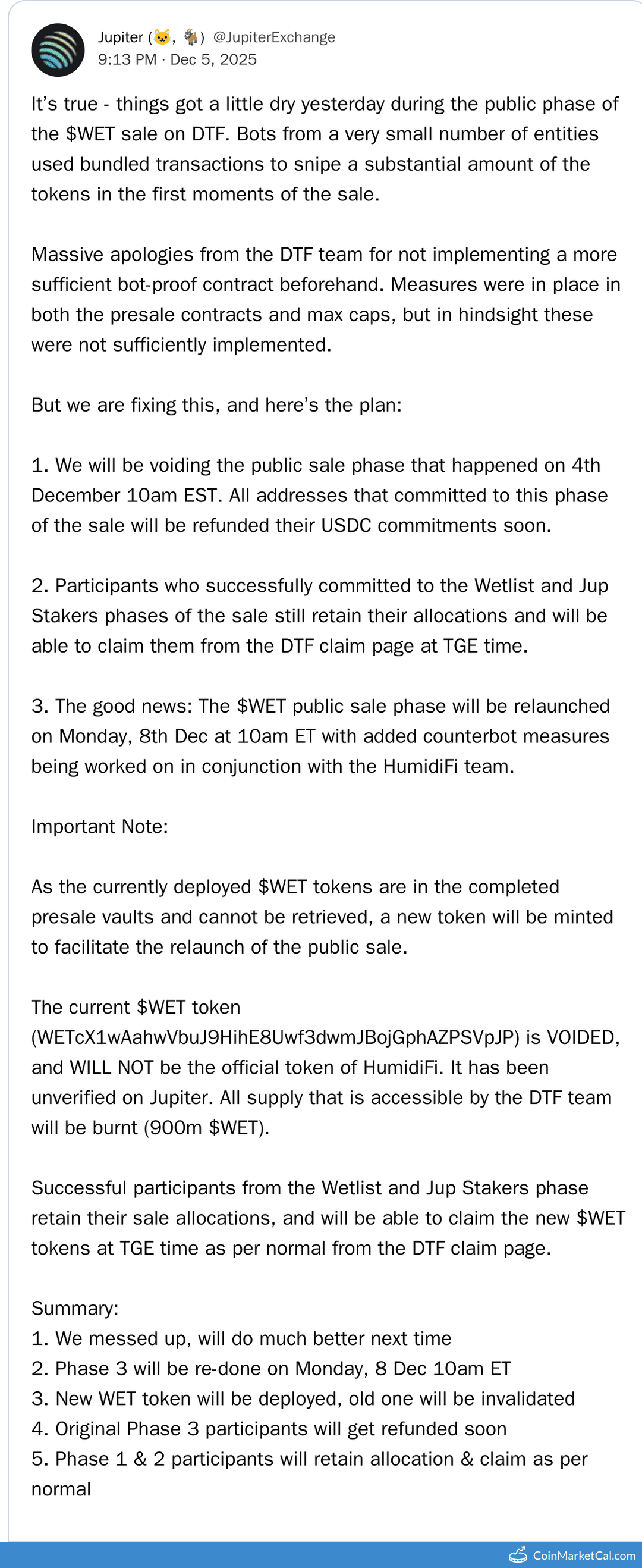 HumidiFi Public Sale Relaunch