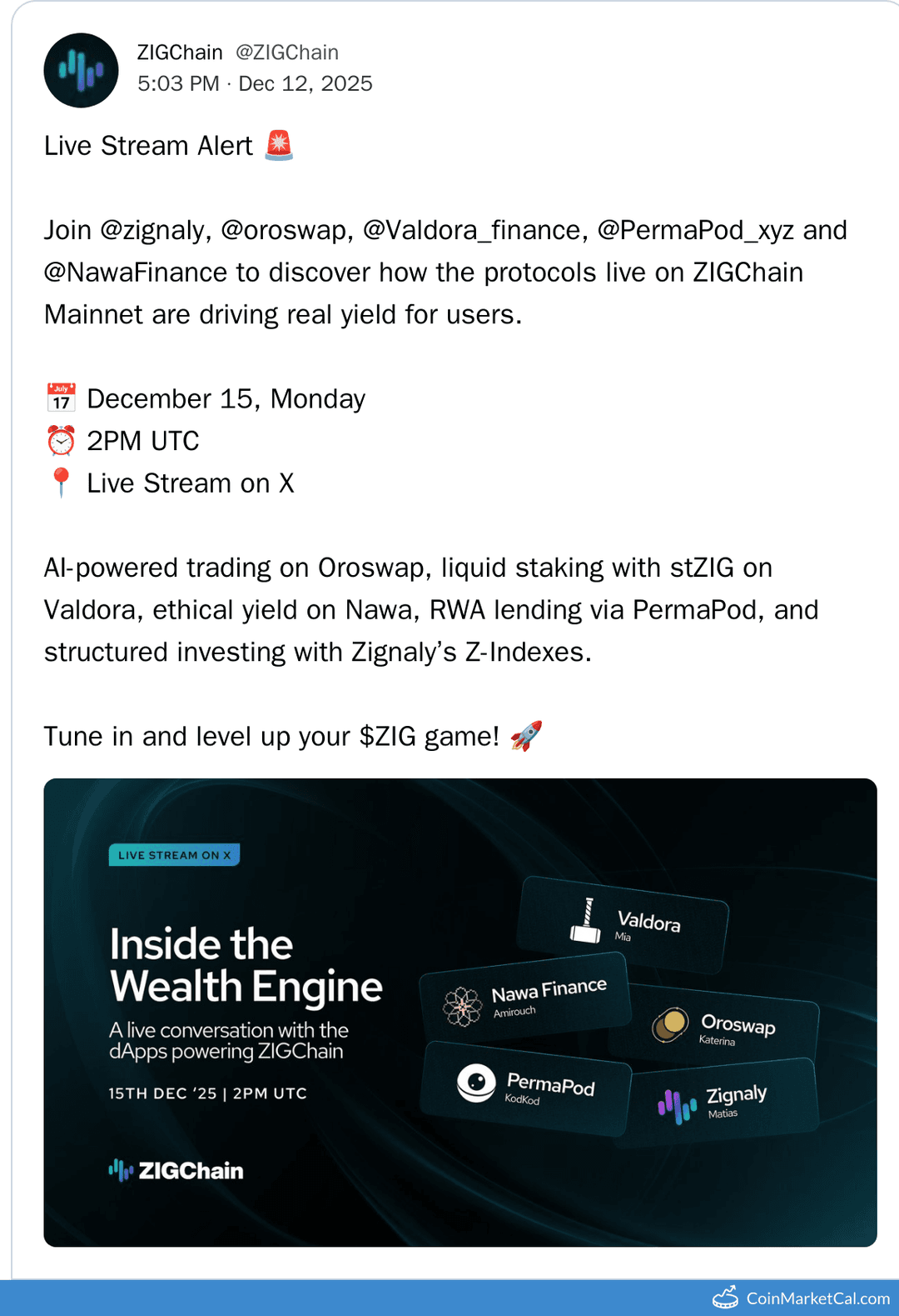 ZIGChain Mainnet Yield Livestream
