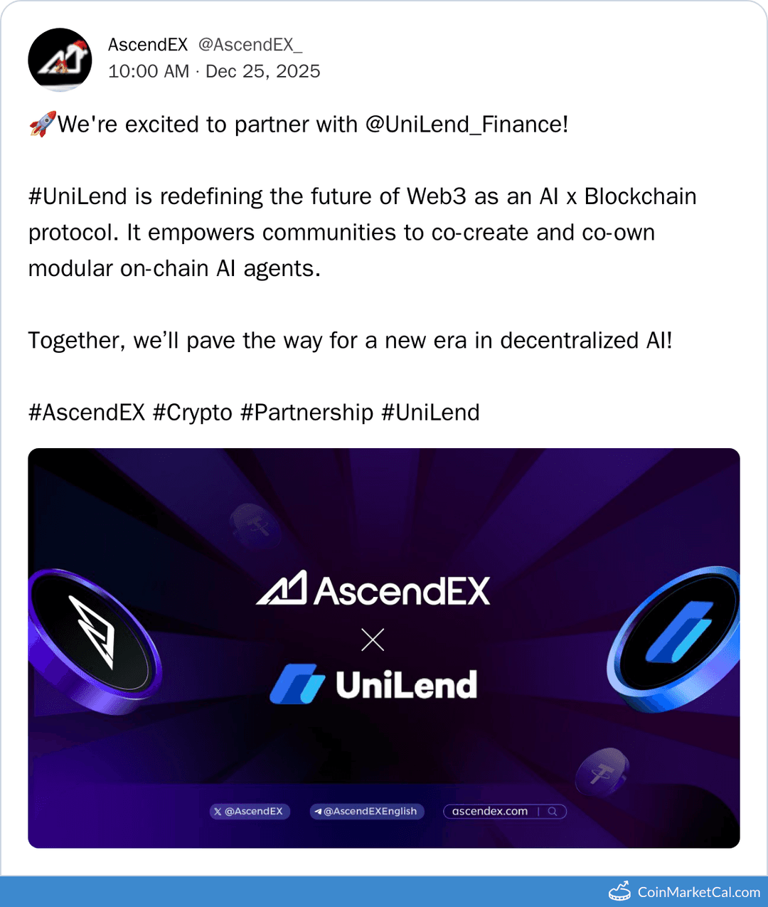 UniLend & AscendEX Partnership on Decentralized AI