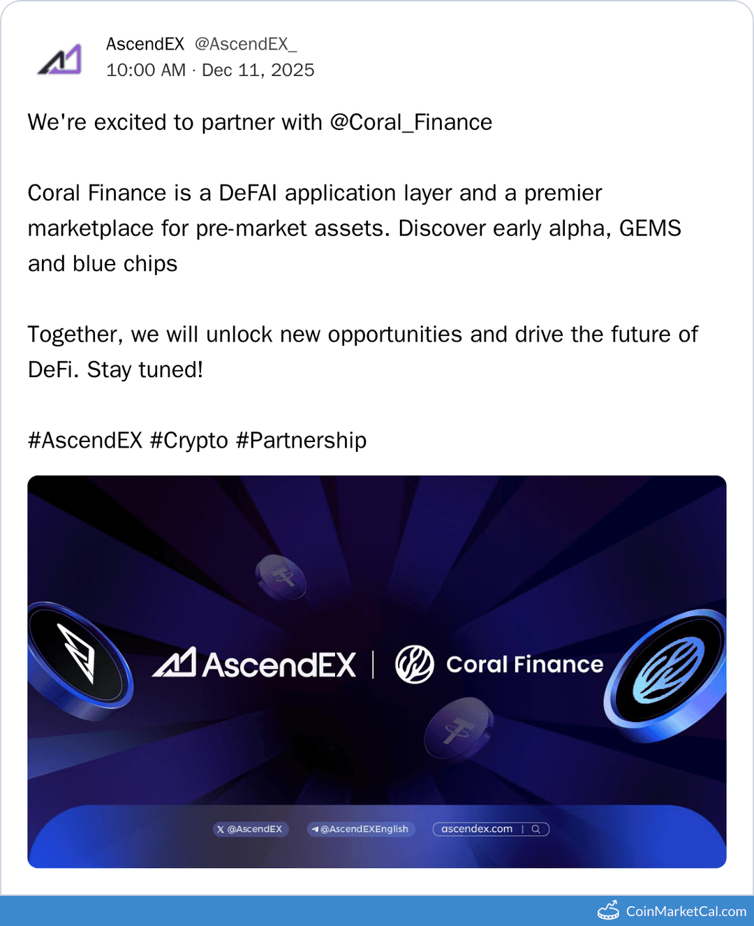 AscendEX and Coral Finance Partnership