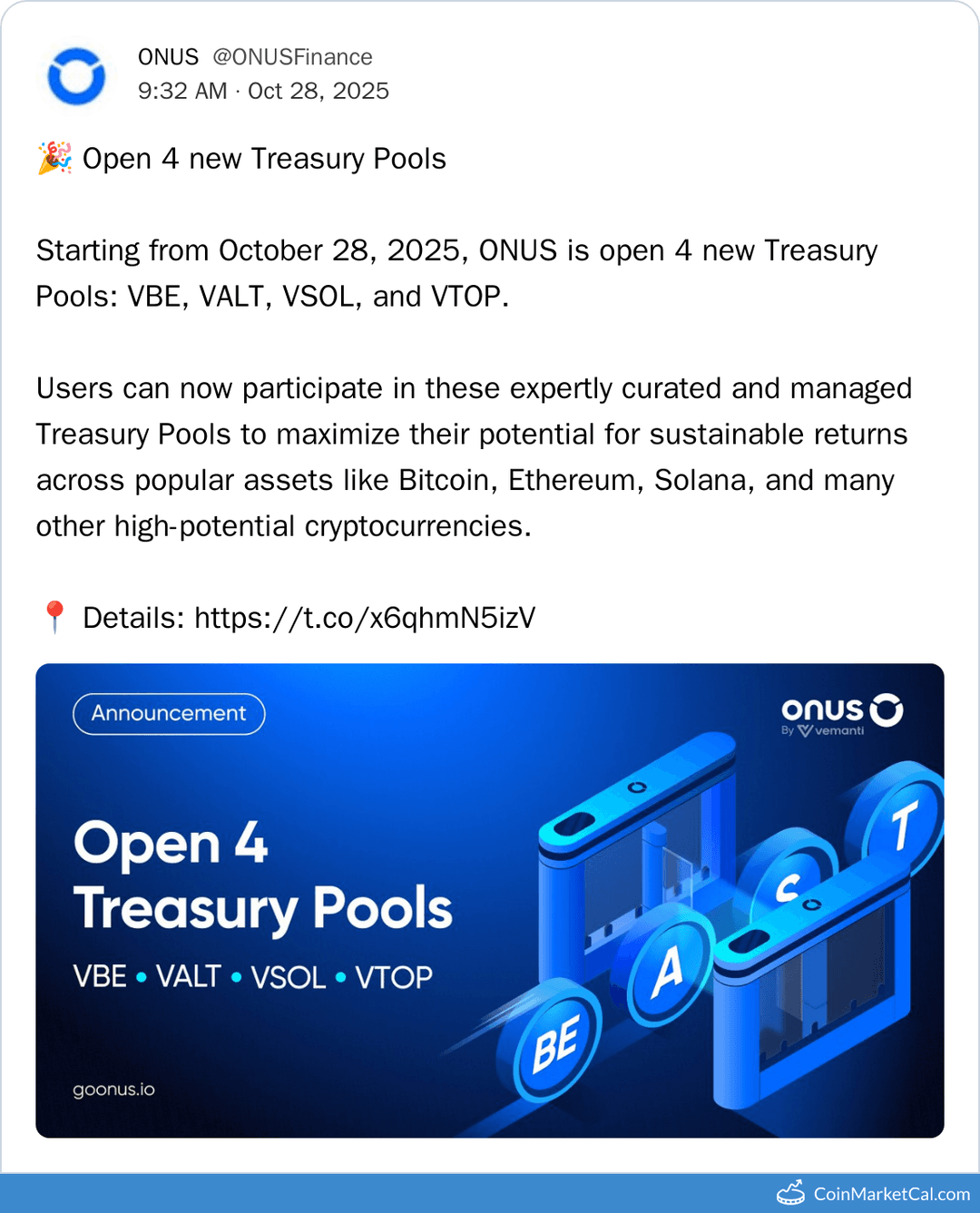 ONUS 4 New Treasury Pools