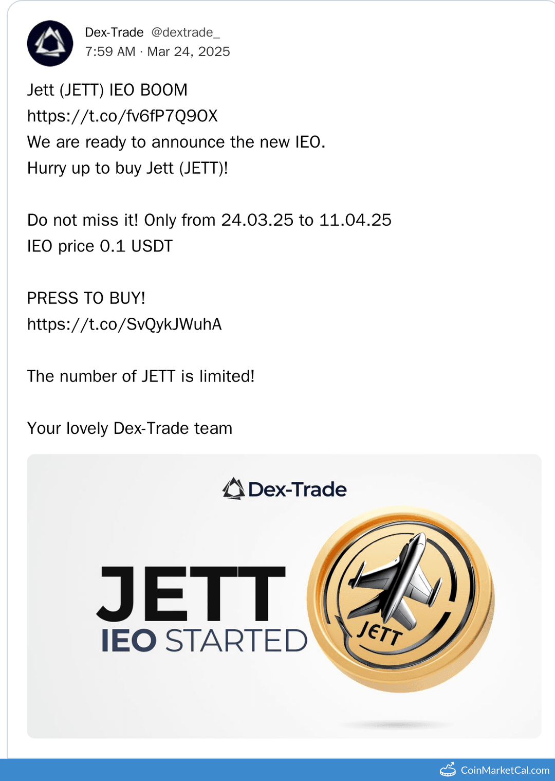 JET IEO on Dex-Trade